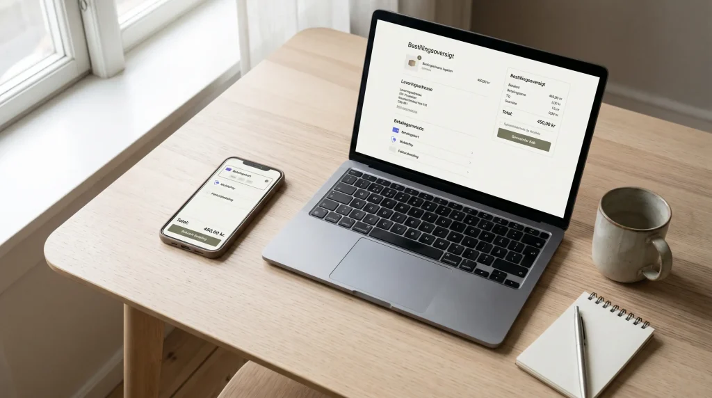 Smartphone og laptop med betalingsmetoder til danske spillesider