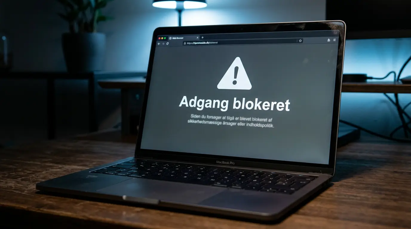 Browser med advarsel om blokeret hjemmeside