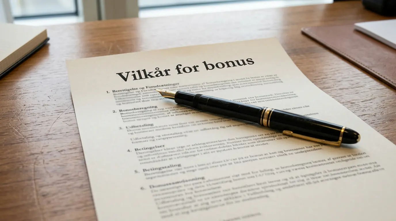 Dokument med bonusregler under dansk spilmyndighedslicens
