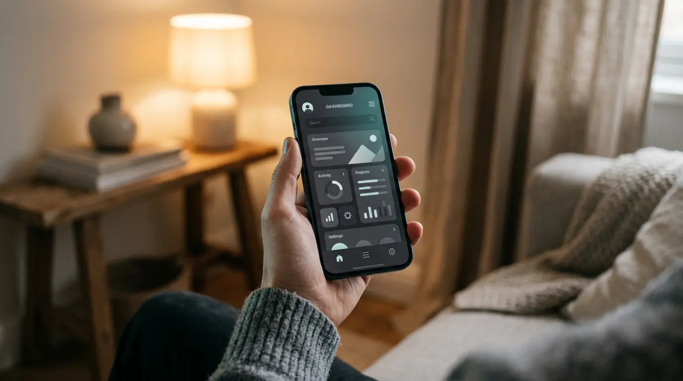Hånd holder smartphone med spilleside i live casino-modus