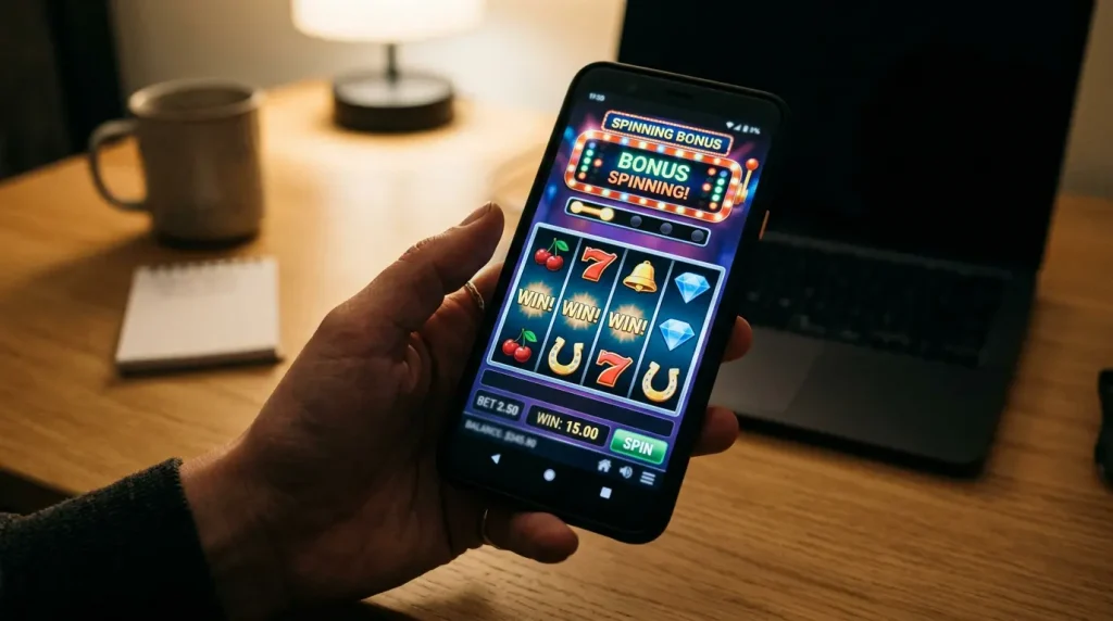 Spilleautomat med freespins-bonus aktiveret