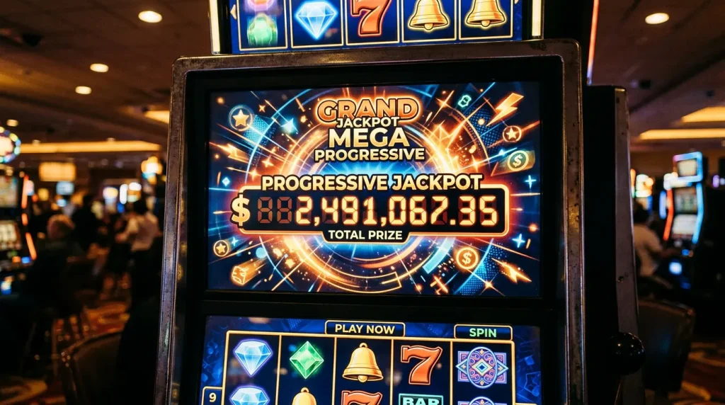 Progressiv jackpot-pulje vises på spilleautomat