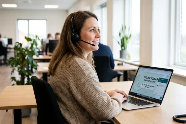 Kundeservicemedarbejder ved skrivebord med headset