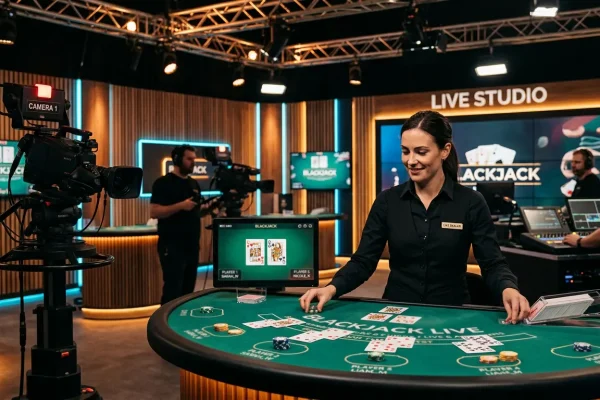 Live dealer ved blackjack-bord på dansk spilleside