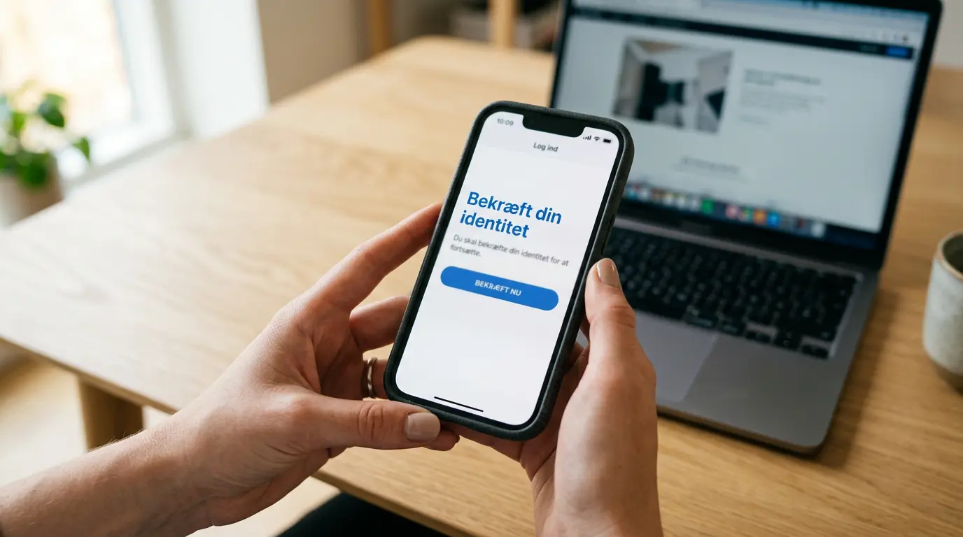 MitID-verifikation på en spilleside via smartphone