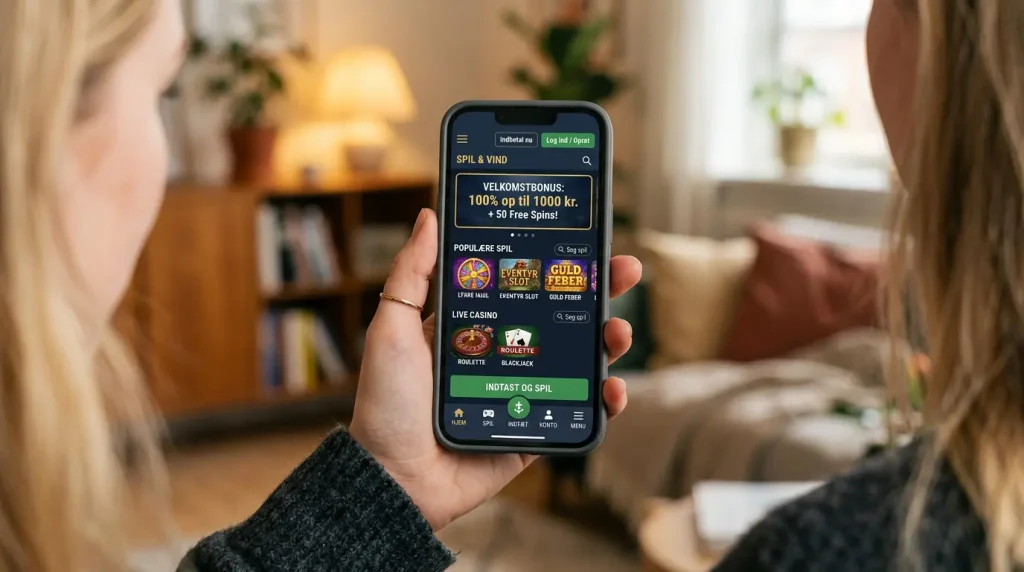 Smartphone med mobil spilleside-app aktiveret