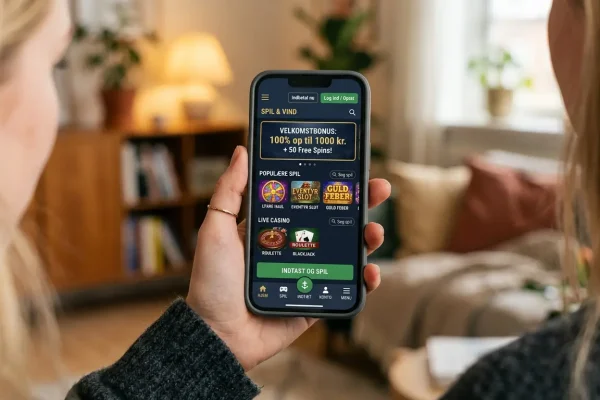 Smartphone med mobil spilleside-app aktiveret