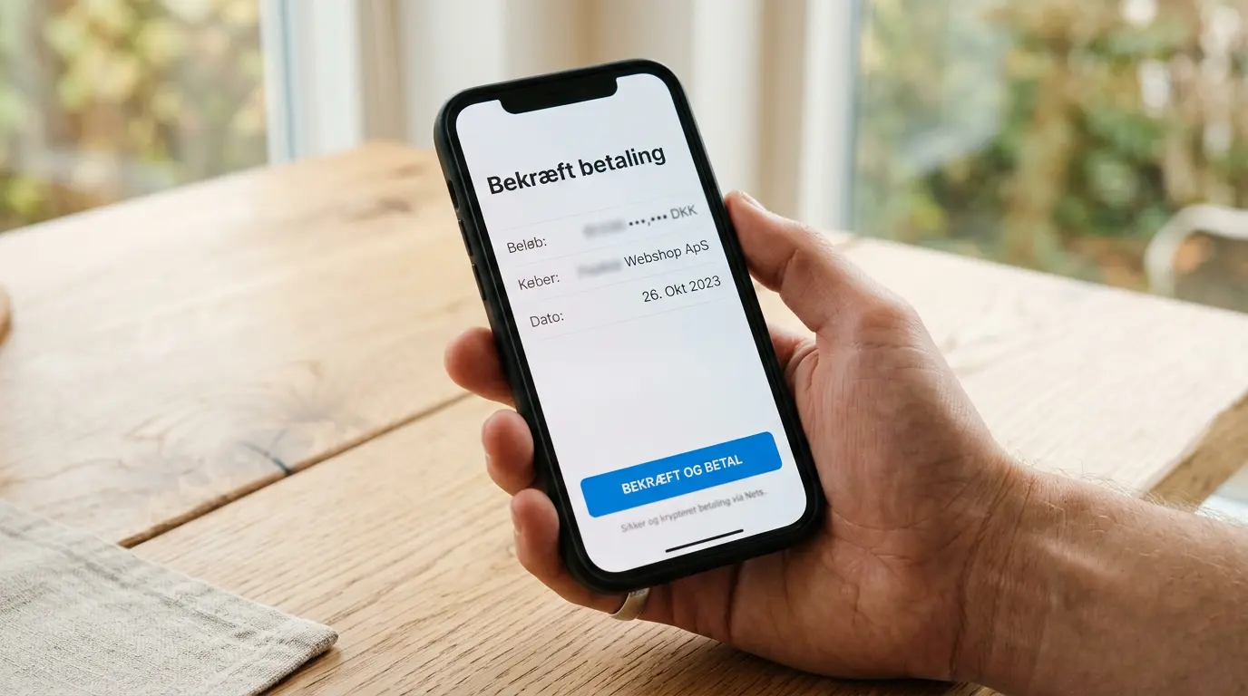 Smartphone med MobilePay-betaling klar til godkendelse