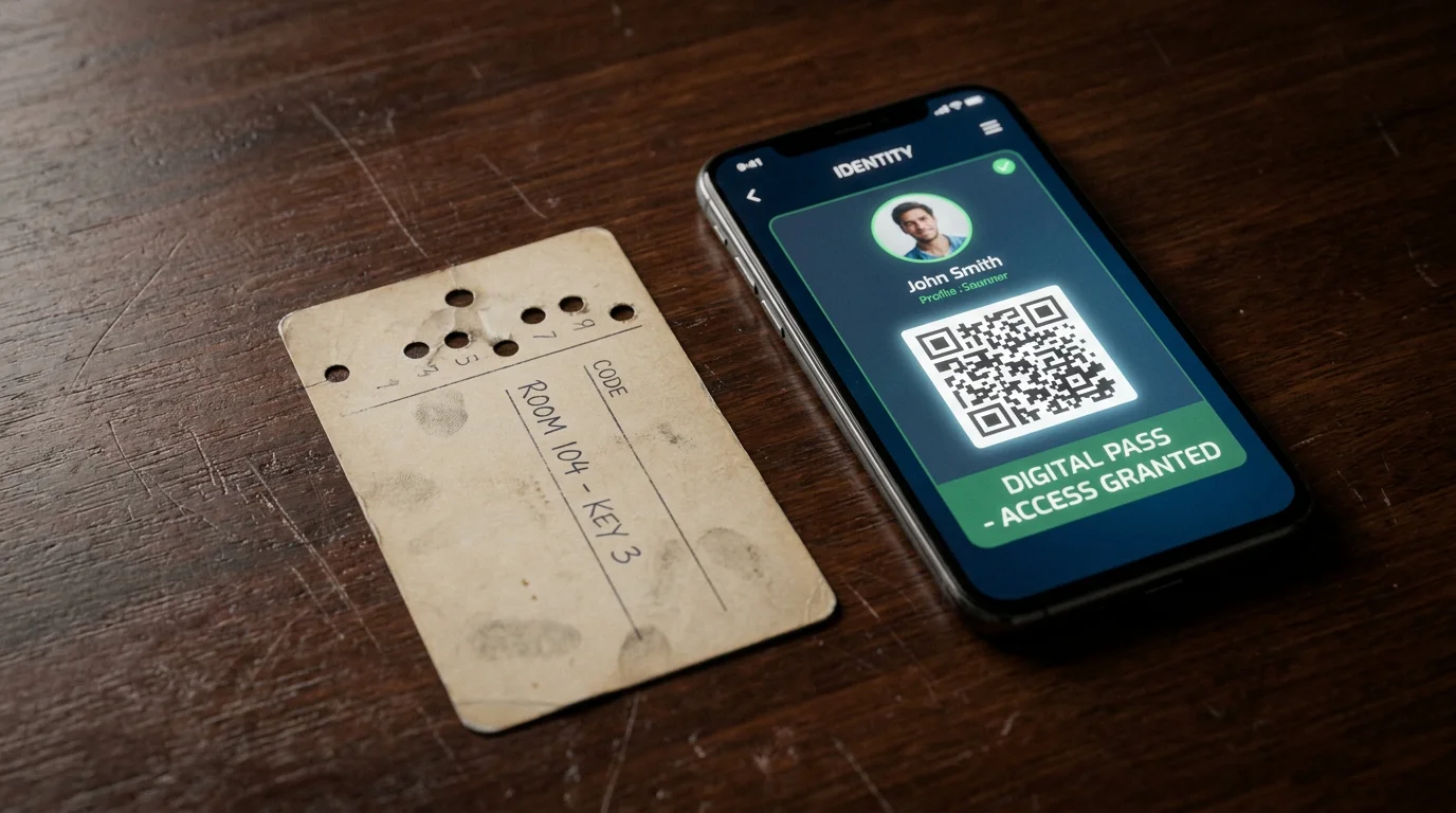 Sammenligning af gammel nøglekort-løsning og moderne MitID-app