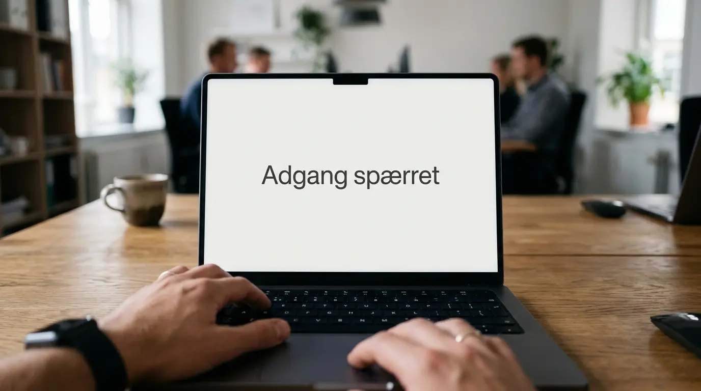 Computerskærm med beskeden om blokeret adgang til dansk spilleside