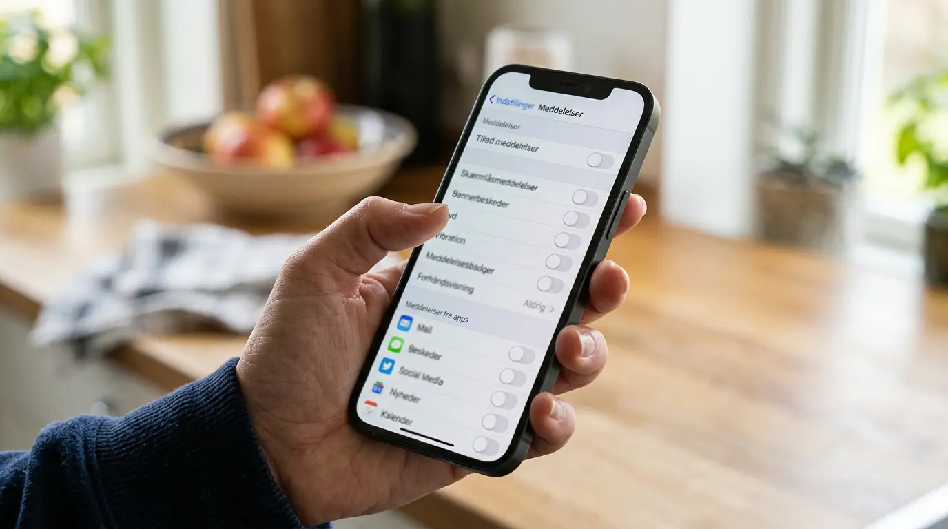 Mobiltelefon hvor spilreklame-notifikationer er deaktiveret