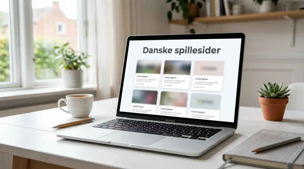 Bærbar computer viser oversigt over de største spillesider med dansk licens